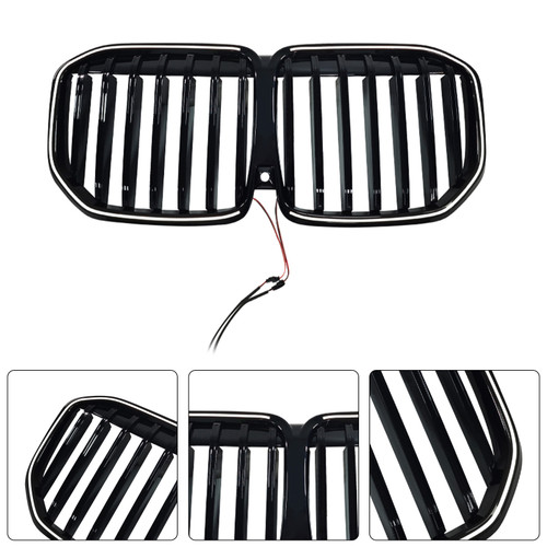 2013-2026 BMW X7 G07 Black Single Line Front Bumper Grille Gloss Black Generic