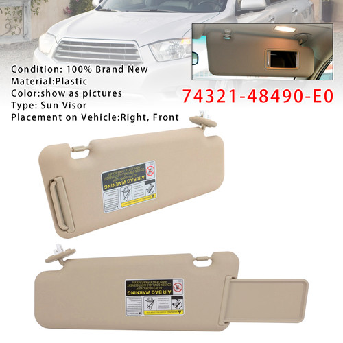 2008-2013 Toyota Highlander Pair Beige Sun Visor 74321-48490-E0 Generic