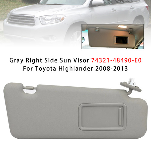 2008-2013 Toyota Highlander Gray Right Side Sun Visor 74321-48490-E0 Generic