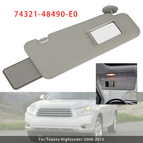 2008-2013 Toyota Highlander Gray Right Side Sun Visor 74321-48490-E0 Generic