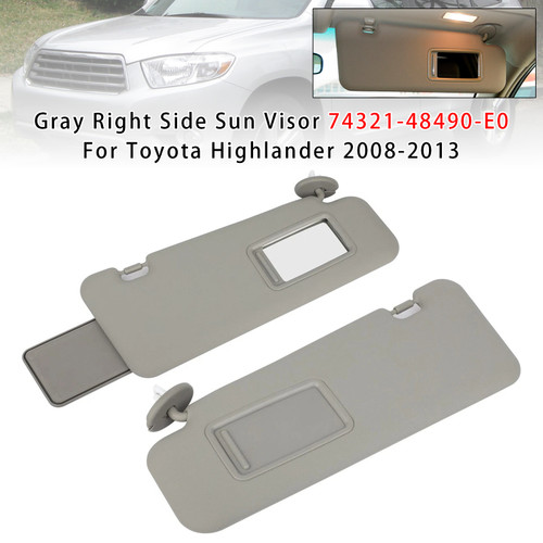 2008-2013 Toyota Highlander Pair Gray Sun Visor 74321-48490-E0 Generic