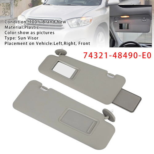 2008-2013 Toyota Highlander Pair Gray Sun Visor 74321-48490-E0 Generic