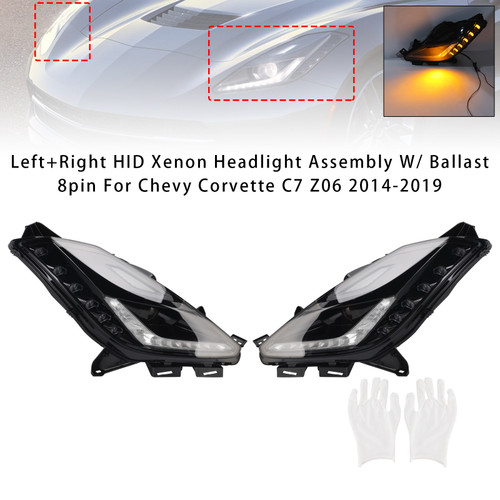 2014-2019 Chevy Corvette C7 Z06 Left+Right HID Xenon Headlight Assembly W/ Ballast 8pin Generic