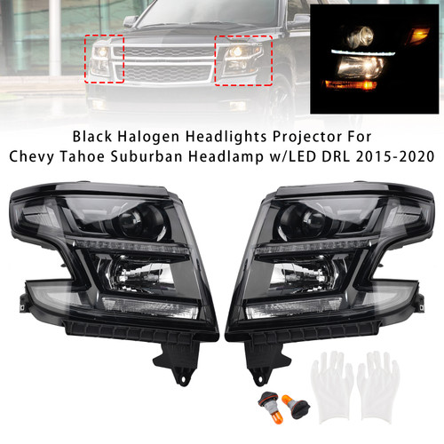2015-2020 Chevy Tahoe Suburban Halogen Headlights Projector Black Generic