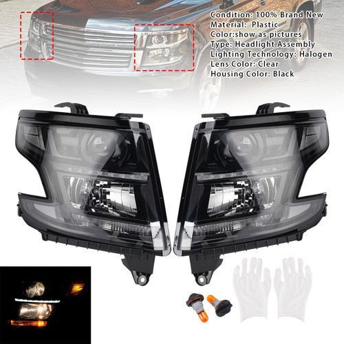2015-2020 Chevy Tahoe Suburban Halogen Headlights Projector Black Generic