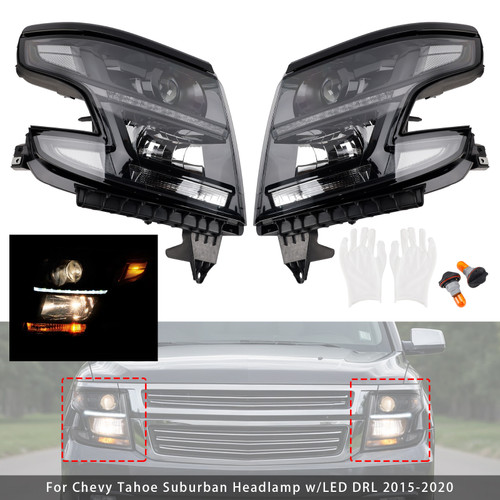 2015-2020 Chevy Tahoe Suburban Halogen Headlights Projector Black Generic