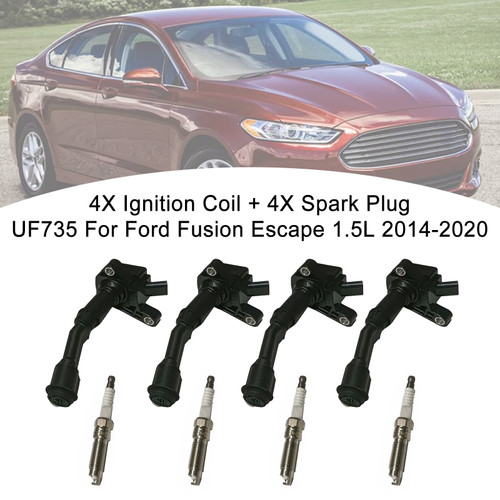 2014-2020 Ford Fusion Escape 1.5L 4X Ignition Coil + 4X Spark Plug UF735 Generic