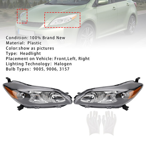 2009-2014 Toyota Matrix Left+Right Headlights Assembly Headlamp 8115002650 Black Generic