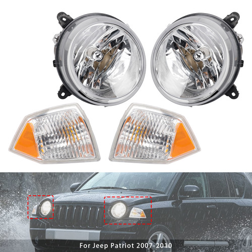 2007-2010 Jeep Patriot 4PCS Left+Right Headlights+Corner Lamp Kit Generic