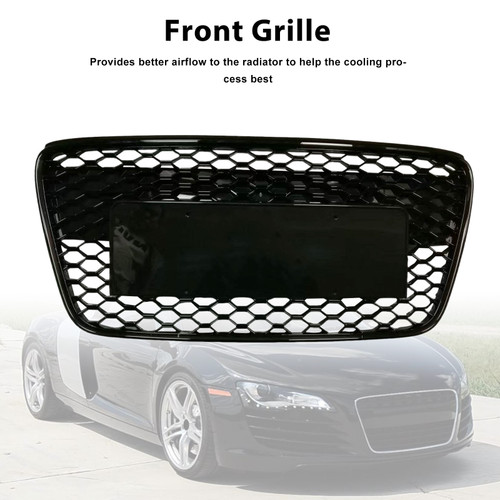 Front Henycomb Bumper Grille For 2007-2012 Audi R8 Gloss Black Generic