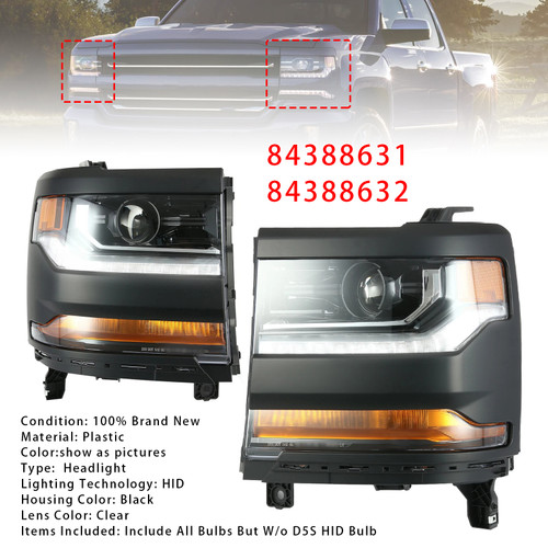 2016-2019 Chevy Silverado 1500 Left+Right HID Xenon Projector Headlight 84388631 84388632 Generic