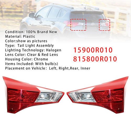 2013-2015 Toyota RAV4 Left+Right Rear Inner Halogen Tail Light Assembly 15900R010 815800R010 Generic