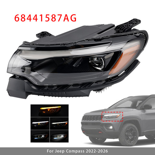 2022-2026 Jeep Compass Left LED Headlight Assembly 68441587AG Generic