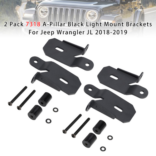 2018-2019 Jeep Wrangler JL 2 Pack 7318 A-Pillar Black Light Mount Brackets Generic