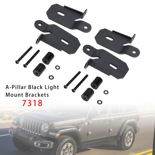 2018-2019 Jeep Wrangler JL 2 Pack 7318 A-Pillar Black Light Mount Brackets Generic