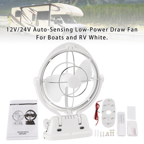 12V/24V Auto-Sensing Low-Power Draw Fan For Boats and RV White.