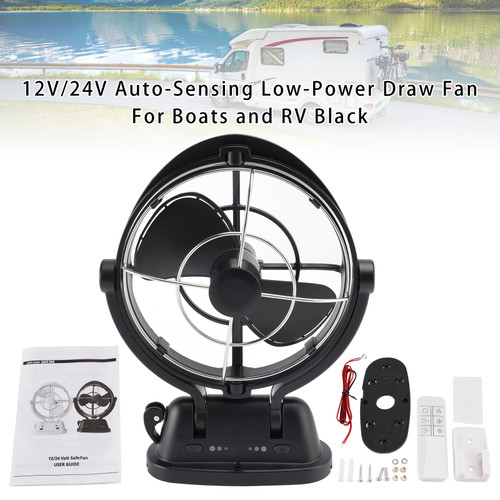 12V/24V Auto-Sensing Low-Power Draw Fan For Boats and RV Black