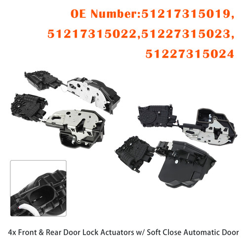 4x Front & Rear Door Lock Actuators for BMW X5 E70 07-12 X6 E71 08-14 w/ Soft Close Automatic Door
