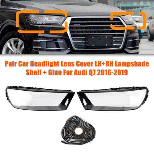 2016-2019 Audi Q7 Pair Car Headlight Lens Cover LH+RH Lampshade Shell+Glue Generic