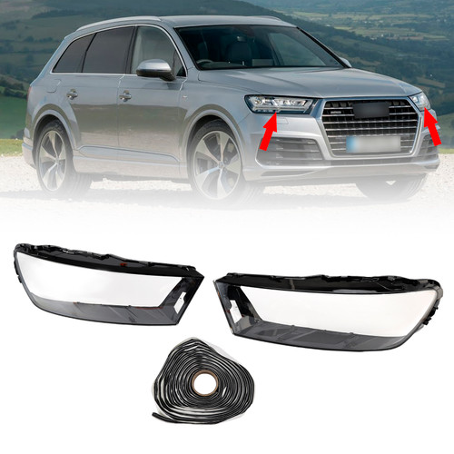 2016-2019 Audi Q7 Pair Car Headlight Lens Cover LH+RH Lampshade Shell+Glue Generic