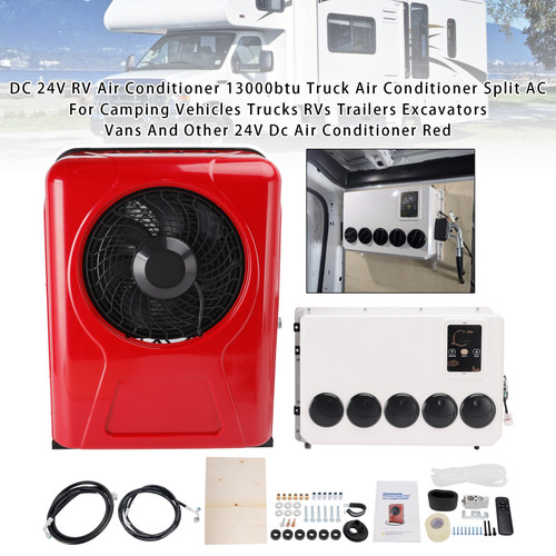 DC 24V RV Air Conditioner 13000btu Truck Split AC For Camping Vehicles Trucks RVs Trailers Red