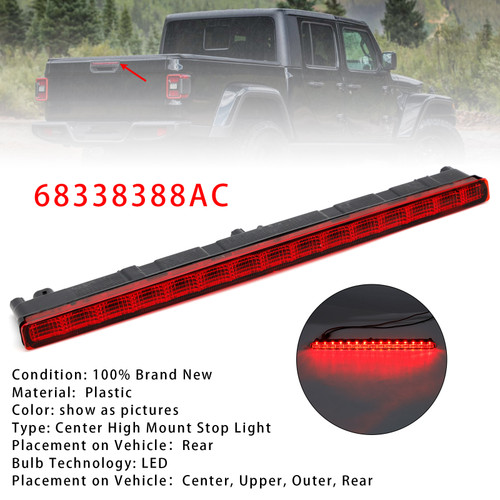 2020-2025 Jeep Gladiator Center High Mount Stop Light Third 3rd Brake Light 68338388AC Generic