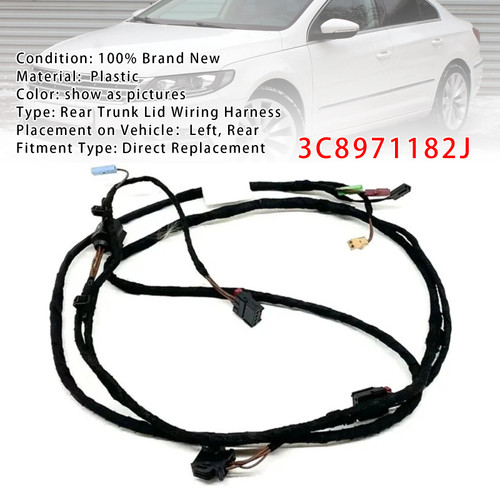 2010-2017 VW Passat CC Left Rear Trunk Lid Wiring Harness 3C8971182J Generic