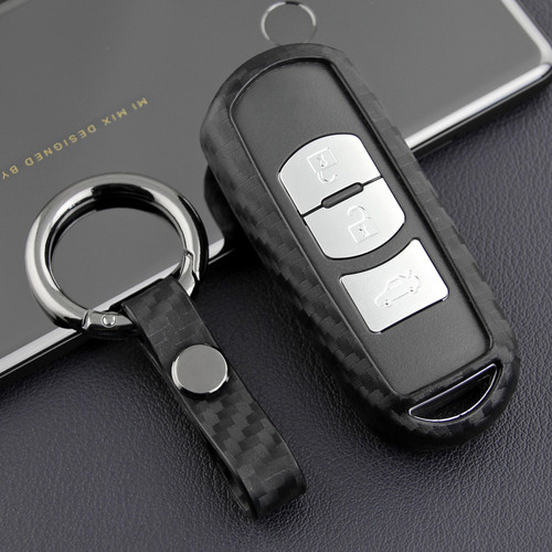 2013-2019 Mazda 2 3 6 Leather Silicone Car Key Case Cover With Buckle Generic