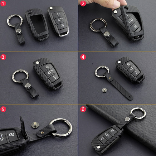 2008-2019 Audi A1 A3 S3 Q3 Q7 TT Leather Silicone Car Key Case Cover With Buckle Generic