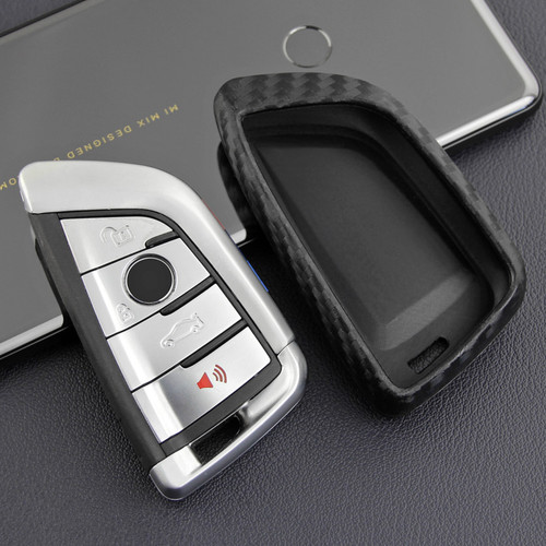 Leather Silicone Car Key Case Cover With Buckle For BMW