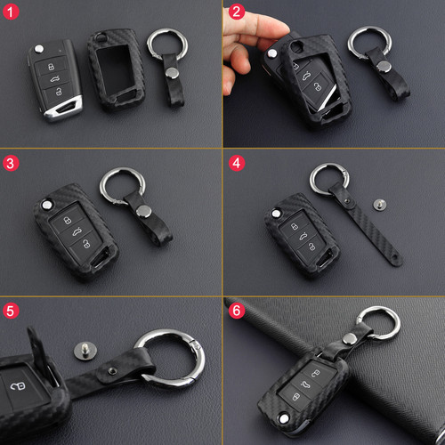 2015-2019 Volkswagen Polo Golf Tiguan Leather Silicone Car Key Case Cover With Buckle Generic