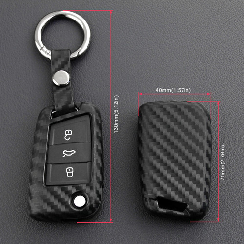2013-2019 Skoda Octavia Kodiaq Karoq Leather Silicone Car Key Case Cover With Buckle Generic
