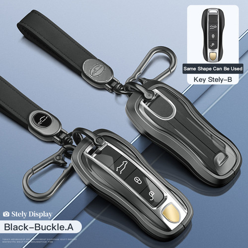 Aluminum Alloy TPU BLK Car Key Case Cover With Buckle For Porsche Cayenne 911