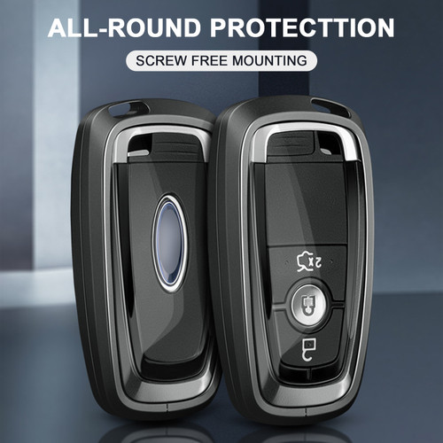 Aluminum Alloy TPU SIL Car Key Case Cover With Buckle For Ford