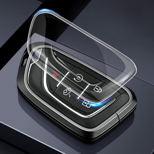 Aluminum Alloy TPU Black Car Key Case Cover With Buckle For Cadillac