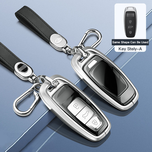 Aluminum Alloy TPU Silver Car Key Case Cover With Buckle For Audi A6l A4l A3