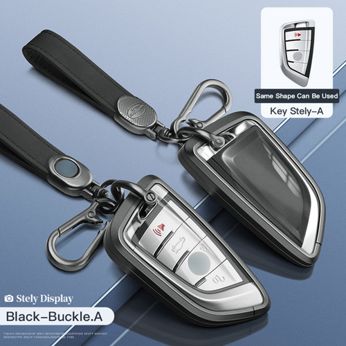 Aluminum Alloy TPU Black Car Key Case Cover With Buckle For BMW X3 X1 X5