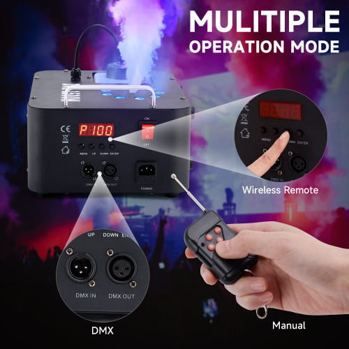 1500W 3In1 LED Light Smoke Fog Machine Stage Fogger DJ Spray Smoke Stage Effect
