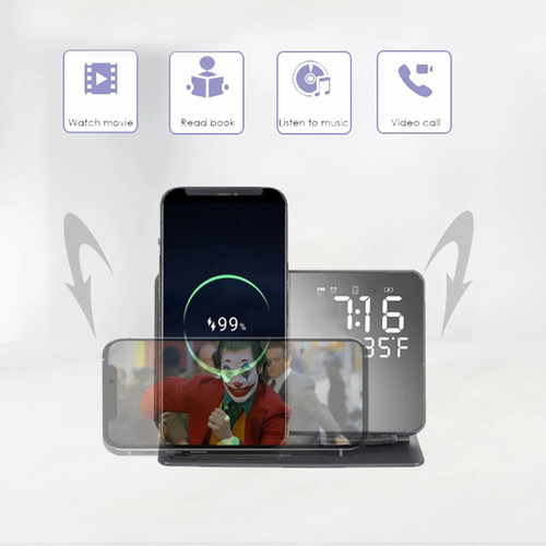 6-in-1 Wireless Charging Station Charger Clock LED Digital Display Alarm Clock