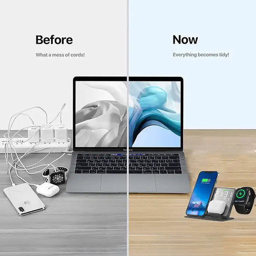 6-in-1 Wireless Charging Station Charger Clock LED Digital Display Alarm Clock