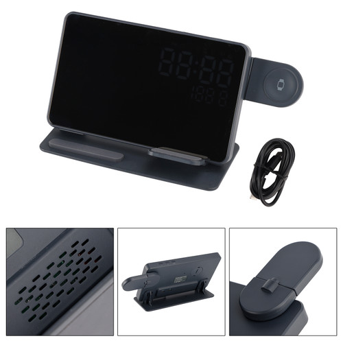 6-in-1 Wireless Charging Station Charger Clock LED Digital Display Alarm Clock