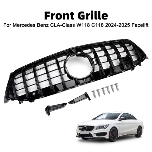 Black Front Bumper Grille Grill Fit Mercedes CLA-Class W118 C118 2024-2025