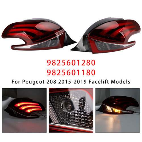 LED Rear Left+Right Tail Light Lamp For Peugeot 208 2015-2019 Facelift Models