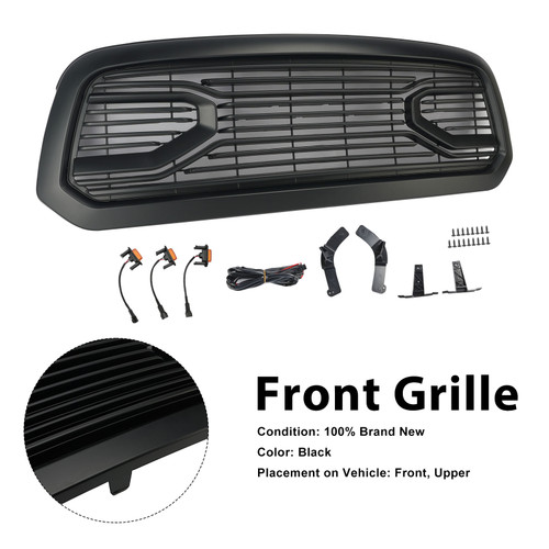 Black Big Horn Style Front Bumper Grill Grille Fit Dodge Ram 1500 2013-2018
