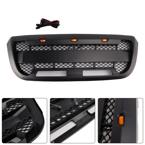 Matt Black Front Bumper Grille Grill Fit Ford Ranger 2004-2011 With LED Light