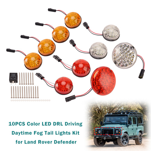 10PCS Color LED DRL Driving Daytime Fog Tail Lights Kit for Land Rover Defender