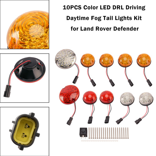 10PCS Color LED DRL Driving Daytime Fog Tail Lights Kit for Land Rover Defender