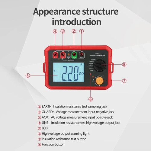 UT502C 2500V Insulation Resistance Meter Ground Tester Megohmmeter Volt