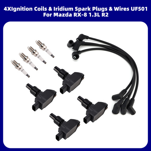 4*Ignition Coils & Iridium Spark Plugs & Wires UF501 For Mazda RX-8 1.3L R2
