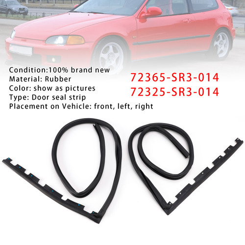 2PCS Front Door Sub Seal Rubber Set For Honda Civic 2Dr 3Dr 1992-1995 Eg6 Eg4